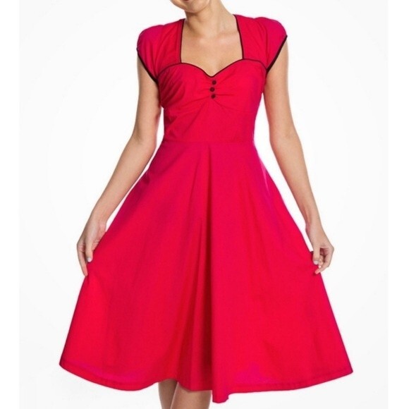 Lindy Bop Retro Rockabilly Sweetheart Fit & Flare Pink Swing Dress Sz XS - Picture 1 of 10